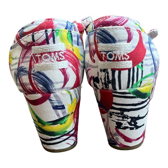 Sz 7.5 Tom’s White Multi Cavas Paint Platform Wedge NIB - Picture 5 of 5